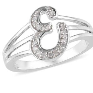 Diamond Initial Ring in Platinum Over Sterling Silver 0.10 ctw